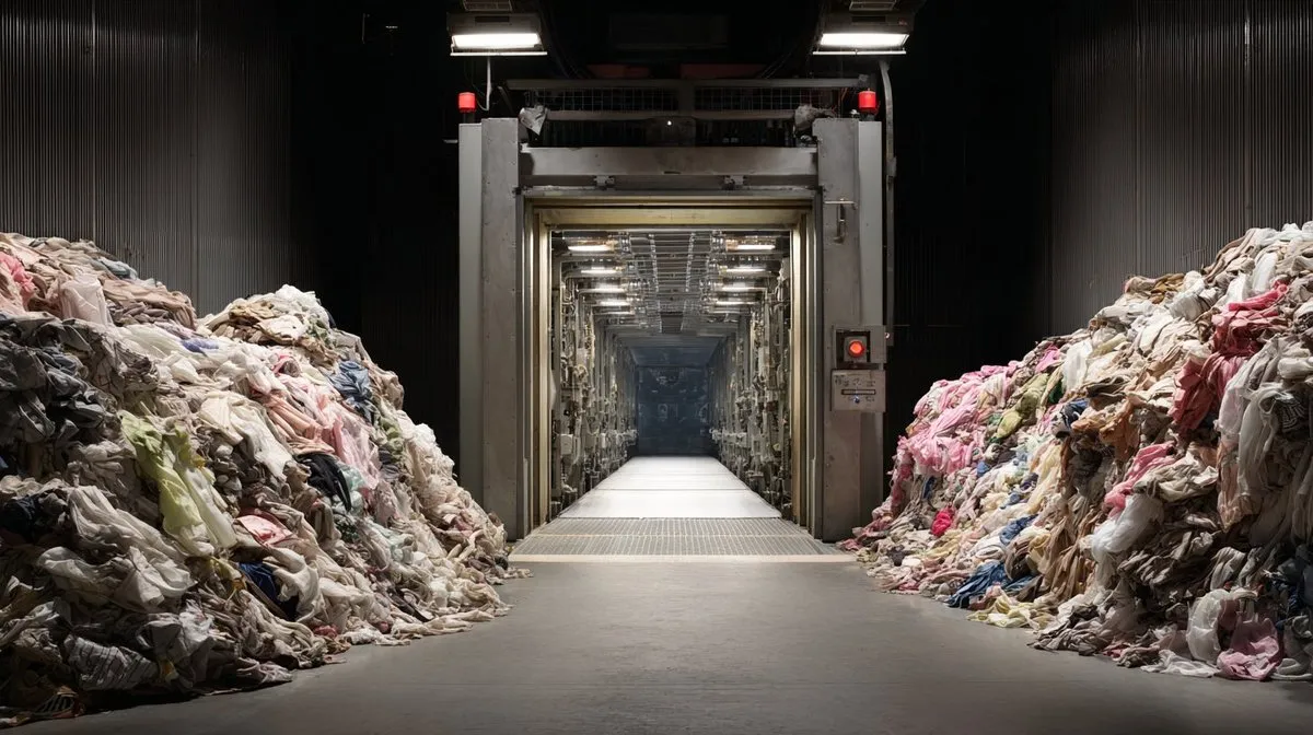 Pile of mixed-fibre textile waste at a sorting facility.