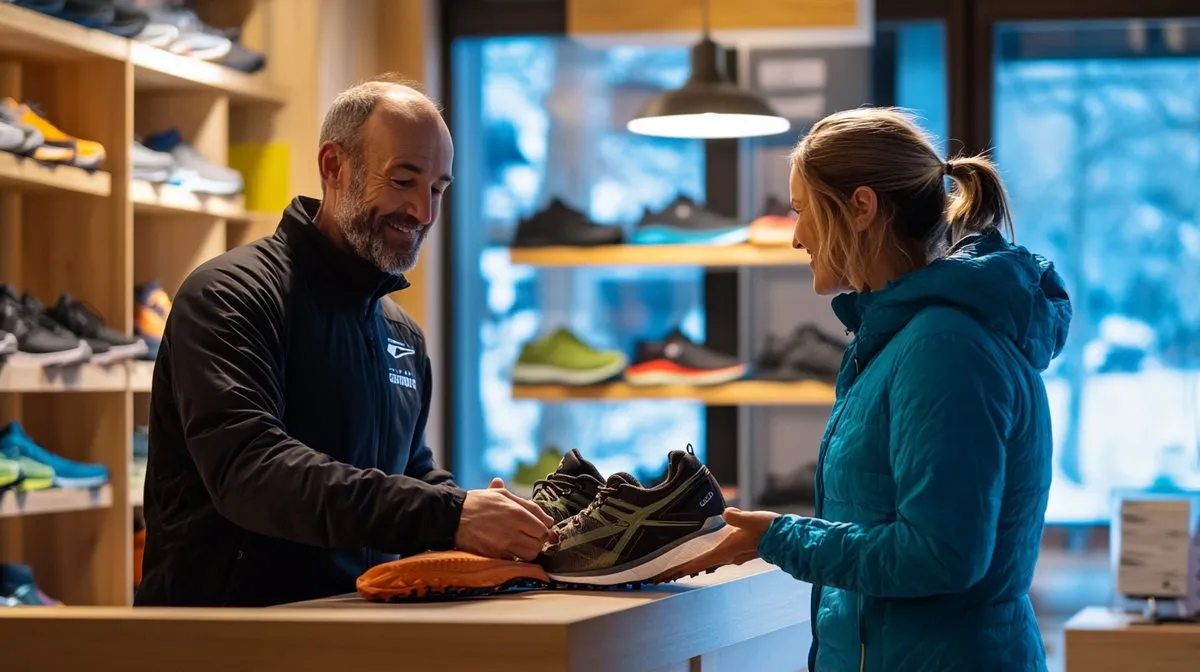 A running store interior with shoes on display.