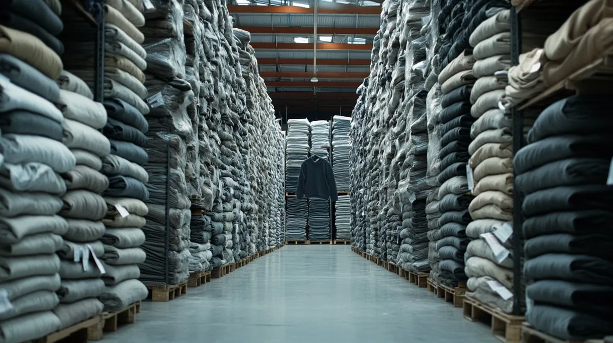 A warehouse stacked with unsold and surplus fashion stock.